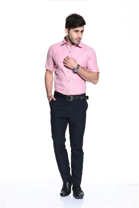 Coaster Pink Plain Cotton Men Semi Formal Shirt Ag Hs0043