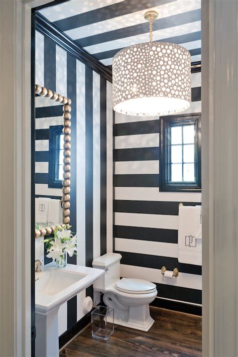 Powder Room With Black And Striped Walls Contemporary