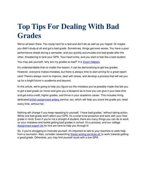 Ppt Top Tips For Dealing With Bad Grades Powerpoint Presentation