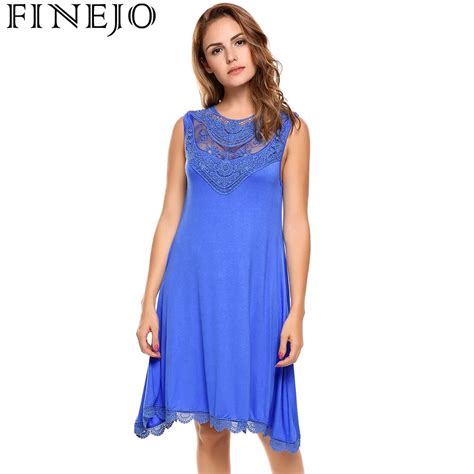 FINEJO 2017 Summer Sexy Women Lace Dress Hollow Out O Neck Sleeveless