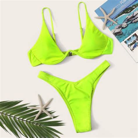 Neon Lime Underwire High Leg Bikini Swimsuit High Leg Bikini Bikini Set