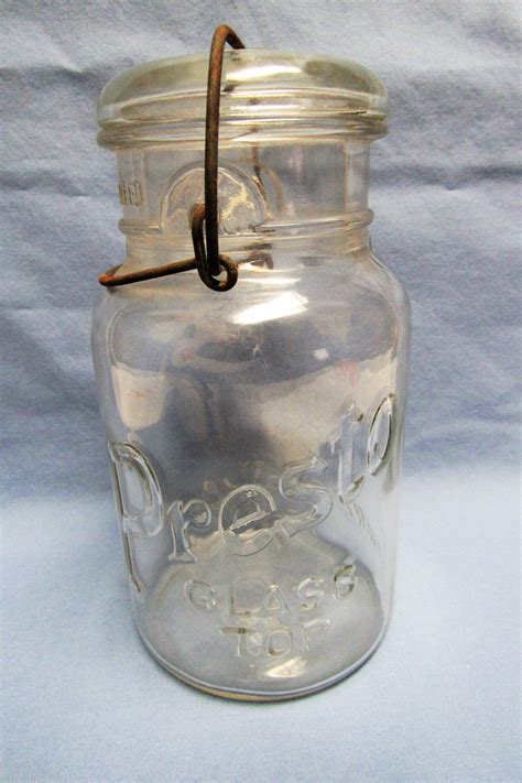 Vintage Presto Glass Top Fruit Jar Round With Glass Lid Owens Illinois