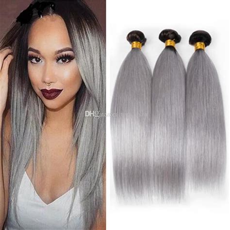 Dark Roots Silver Grey Ombre Hair 3 Bundles 1bgrey Indian Straight