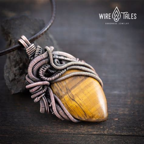 Tigers Eye Protection Necklace Wire Wrapped Pendant Copper Handmade
