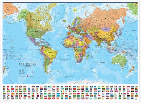 Large World Wall Map Political With Flags Canvas