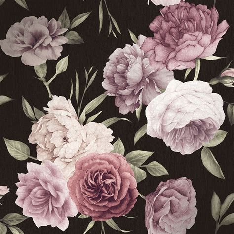 Enhance any room with floral wallpaper. Midnight Floral Wallpaper Black, Burgundy - Wallpaper from ...