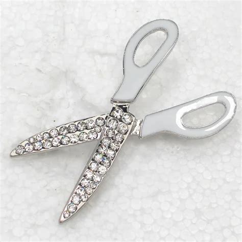 12pcslot Wholesale Brooch Rhinestone Enamel Scissors Fashion Pin