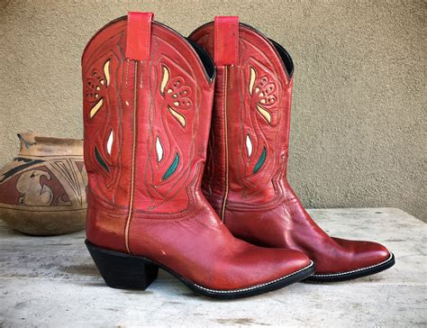 Vintage Womens Size 8 M Red Cowgirl Boots Boho Rockabilly Boots
