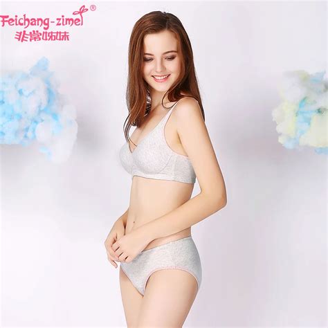 Free Shipping Feichangzimei Girls Underwear Girls Bra Set Cotton Solid