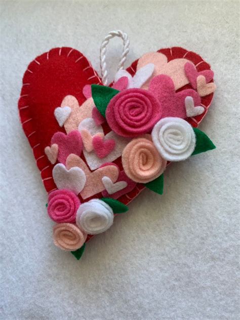 Valentines Felt Heart Ornament Valentines Day Ready To Ship Mantle