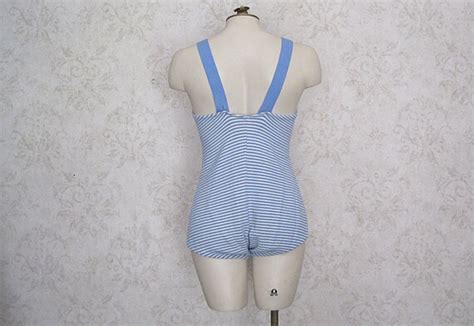 1960s Vintage Bathing Suit 50s 60s Ricky Blue And W Gem