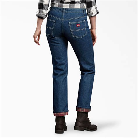 Womens Relaxed Fit Straight Leg Flannel Lined Denim Jeans Womens Jeans Dickies