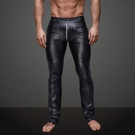 Aliexpress Com Buy Sexy Men S Black Faux Leather Pants Men S Long