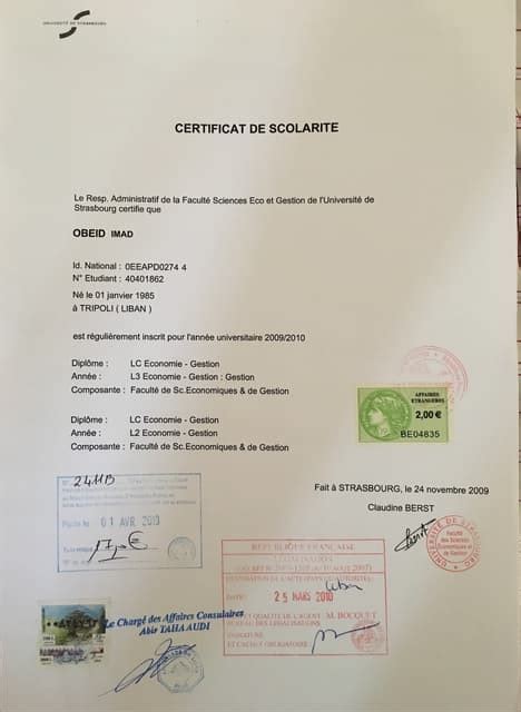 Certificat De Scolarite Universite De Strasbourg Fseg