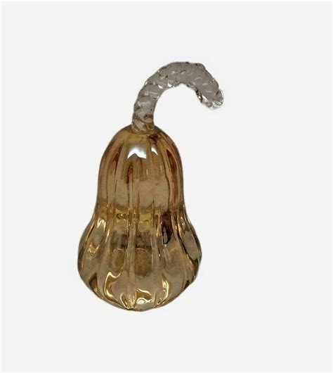 Simon Designs Crystal Amber Shimmer Gourd Pear Paperweight Glass Pear