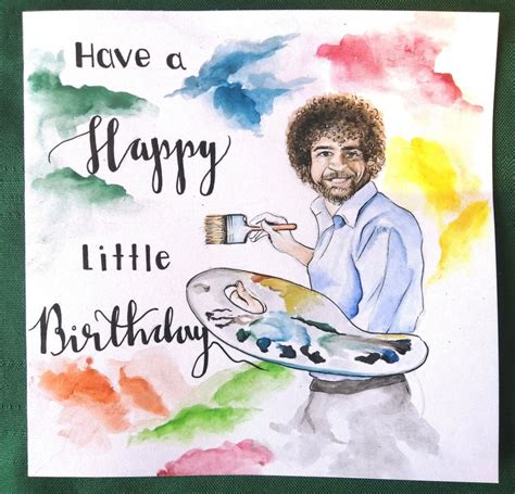 Hand Painted Bob Ross Birthday Card