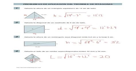 Problemas De Aplicación Teorema De Pitagoras Resueltos Pdf Document