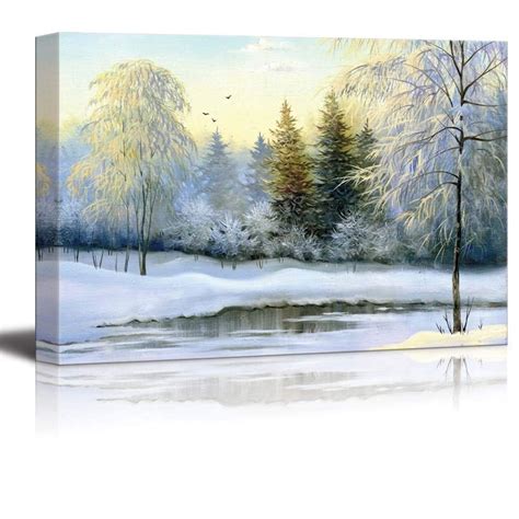 Wall26 Canvas Print Wall Art Winter Forest Landscape With Frozen Lake