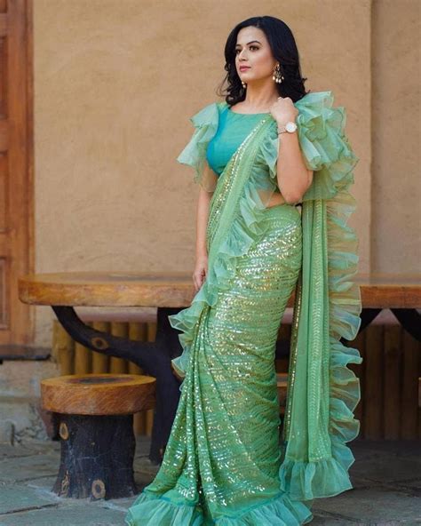 Bollywood Stylish Ruffle Saree With Sequence Work Partywear Etsy