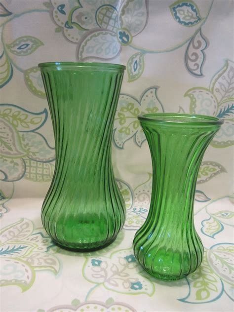 Vintage Hoosier Green Glass Vases Mid Century Glass Vases