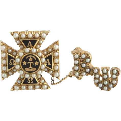 Vintage Alpha Tau Omega Fraternity Badge Pin 14k Gold Seed Pearls