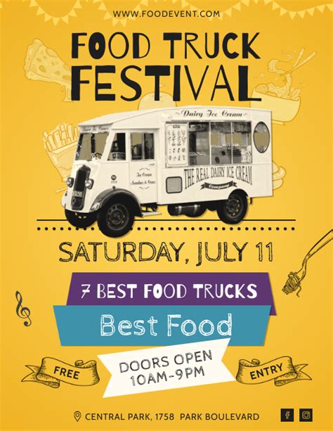 Yellow Vintage Food Truck Festival Flyer Temp Template Postermywall