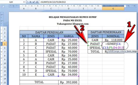 Belajar Rumus Sumif Dan Cara Menggunakannya Di Ms Excel Parasit Onlen