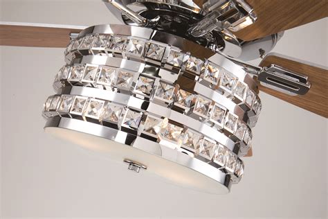 52 In Indoor Chrome Reversible Ceiling Fan With Squared Crystal Light