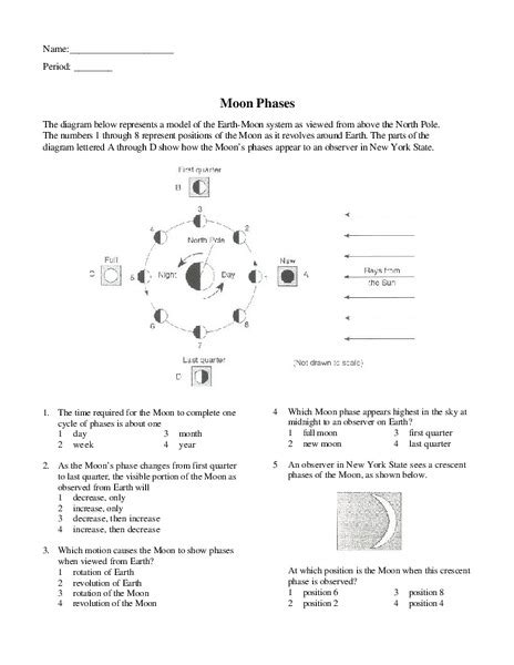 Moon Phases Worksheet For 5th 8th Grade Lesson Planet