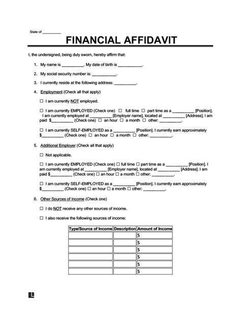 Free Financial Affidavit Template Pdf And Word