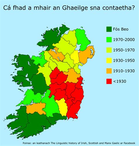 How Long The Irish Gaeilge Language Survived In Irish Counties R