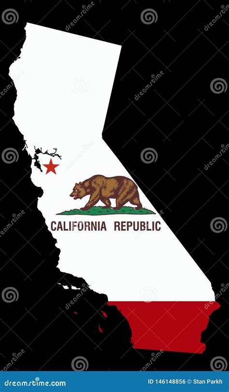 mapa de california coloreado por la bandera del estado de california aislada en negro