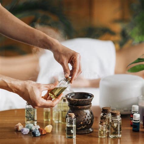 Ayurveda Aromatherapy Massage Pouring Aromatic Oil In Essential Oil
