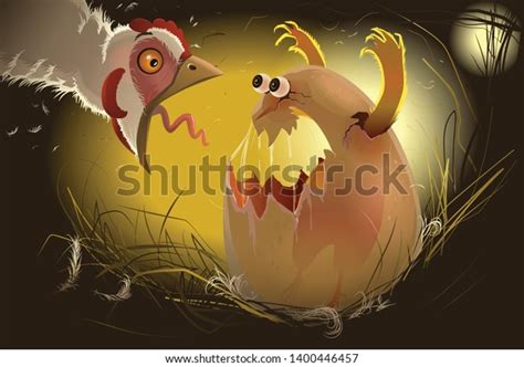 Mischievous Chick Frightening His Mother Hen Stock Vector Royalty Free