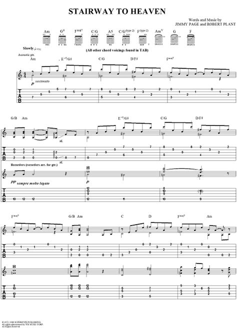 If a line of tab doesnt end with an in these led zeppelin stairway to heaven easy tabs then it means that it continues on the next line. Stairway to Heaven | Guitar sheet music, Guitar tabs songs ...