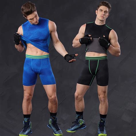 Sleeveless Sports clothing sets for men Workout Clothes Set Fitness ...