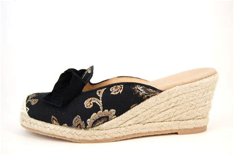 Wedge Espadrilles Mules Black Large Size Sandals And Slippers