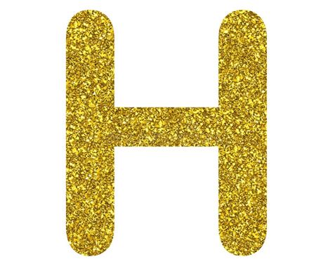 Isolated Letter H Composed Of Yellow Glitter On White Background Stock