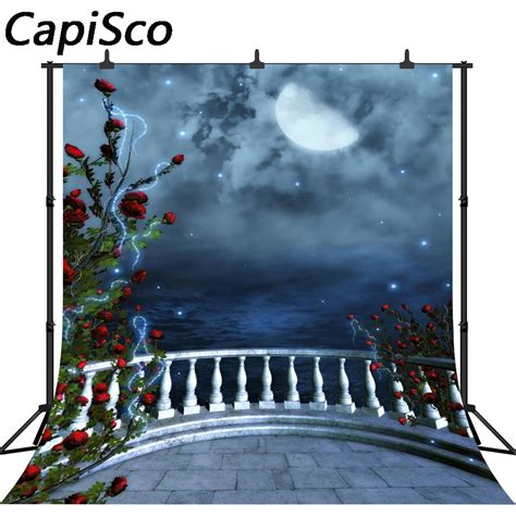 Capisco Vinyl Photography Background Moonlight Rose Fairy Tale Castle
