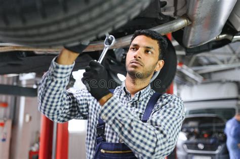 Indian Happy Auto Mechanic In Blue Suit Stock Image Image Of Auto