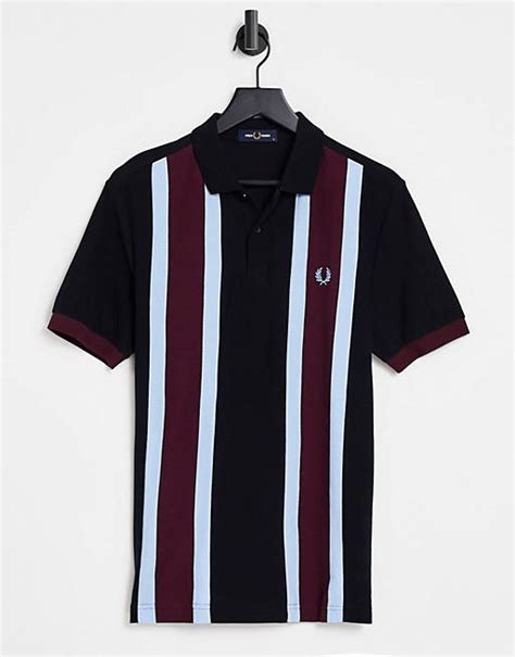 Fred Perry Vertical Stripe Polo In Blackburgundy Asos