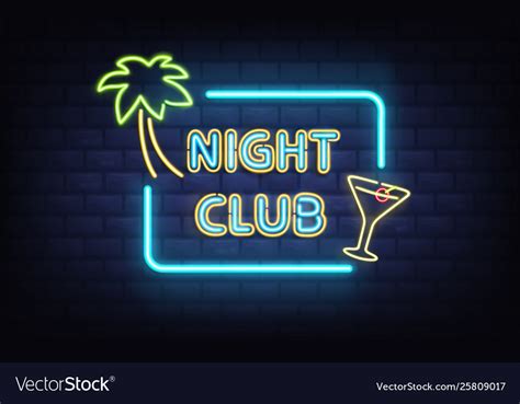 Nightclub Retro Neon Signboard Realistic Vector Image