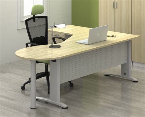 Tube metal, in epoxy light grey. Director L shape table with fixed 4D pedestal BL44 Office ...