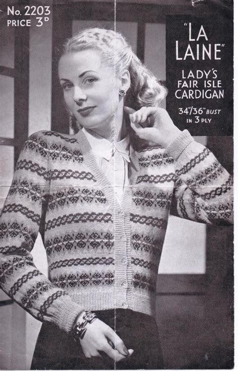 the vintage pattern files 1940s knitting la laine fair isle cardigan