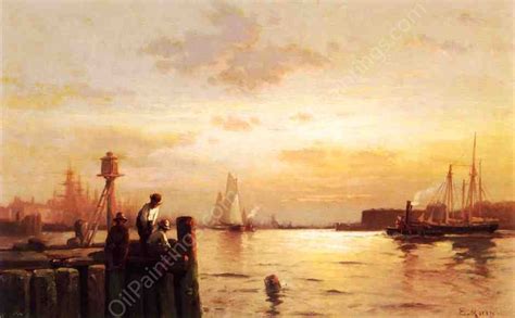 Early Dawn New York Harbor Edward Moran Oil Paintings
