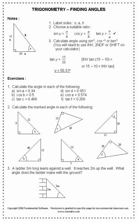 Answer Key Trigonometry Worksheet With Answers