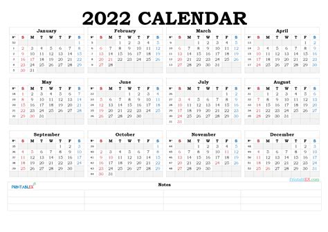 2022 Yearly Calendar Template Word 22ytw185
