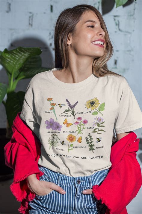 Camiseta Floral Camisa Botánica Camiseta De Flores Estampado