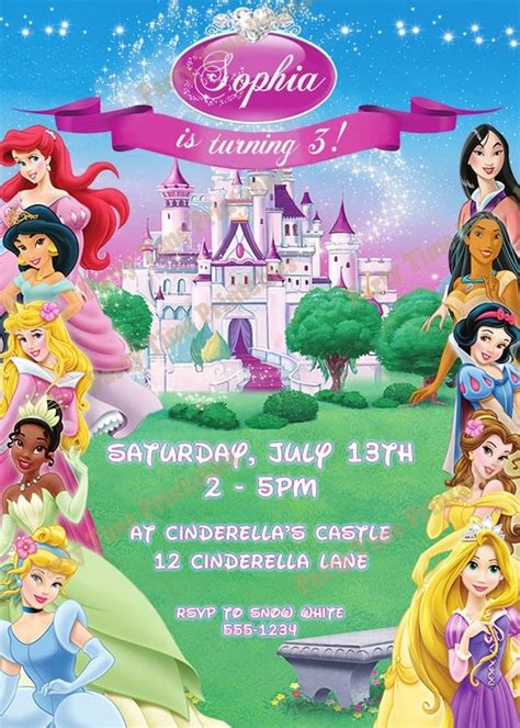Disney Princess Invitation Printable Party By Partytimeprintables