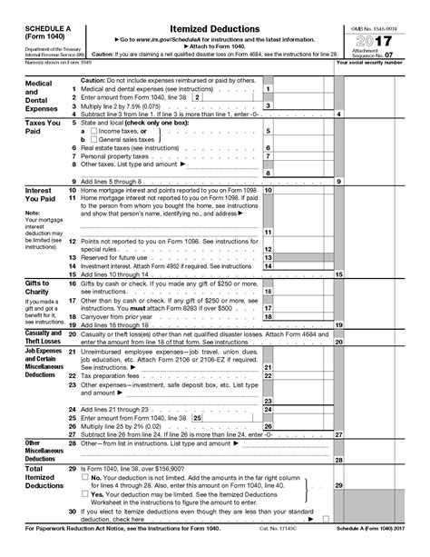 2017 Irs Tax Forms 1040 Schedule A Itemized Deductions 1040 Form